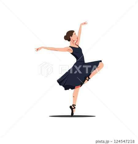 Elegant ballet dancer in a flowing black dress performing a graceful pose in flat vector art Elegant ballet dancer in a flowing black dress performing a graceful pose in flat vector art 124547218