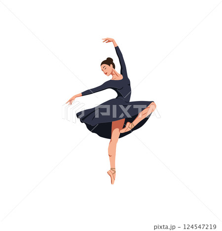 A graceful ballet dancer in a flowing dress performing an elegant pose in flat vector art A graceful ballet dancer in a flowing dress performing an elegant pose in flat vector art 124547219