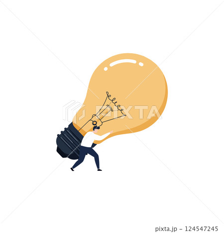 A person lifting a large light bulb in a flat design style vector illustration 124547245