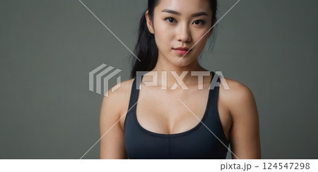 Athletic young woman in sportswear posing confidently in various outdoor and studio settings 124547298