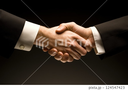 Two men shaking hands in a business setting, Concept of professionalism and trust between the two individuals Two men shaking hands in a business setting, Concept of professionalism and trust between the two individuals 124547423