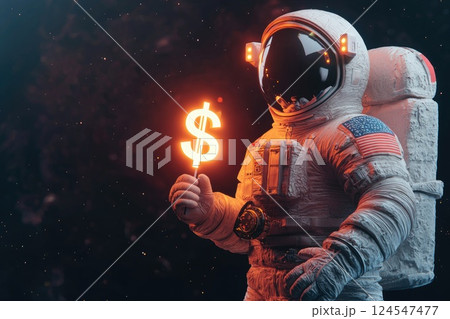 An astronaut holding a dollar sign, Concept of financial and futuristic 124547477