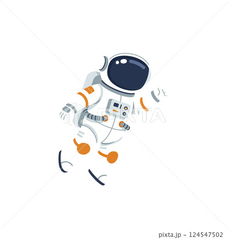 Astronaut floating in space with a joyful expression in flat vector art 124547502