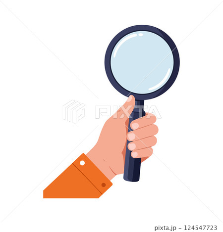 Hand holding a magnifying glass in a flat design style vector illustration Hand holding a magnifying glass in a flat design style vector illustration 124547723