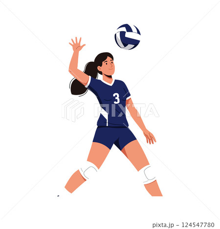 Female volleyball player in action, showcasing athleticism in a flat vector illustration Female volleyball player in action, showcasing athleticism in a flat vector illustration 124547780