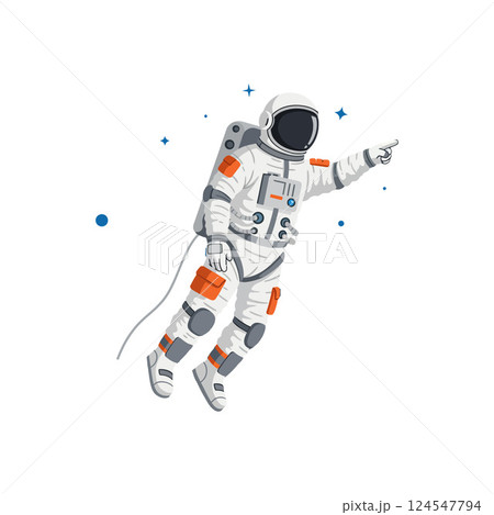 Astronaut in a white space suit floating in zero gravity, detailed vector illustration 124547794