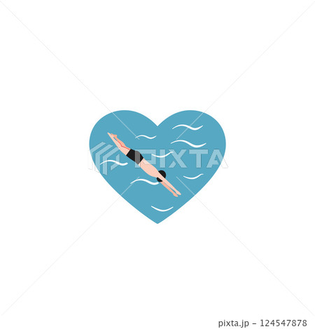 Swimmer diving into a heart-shaped pool of water in flat vector illustration Swimmer diving into a heart-shaped pool of water in flat vector illustration 124547878