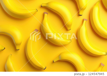 Bright Yellow Bananas on Solid Yellow Background for Vibrant Abstract Wallpaper 124547945