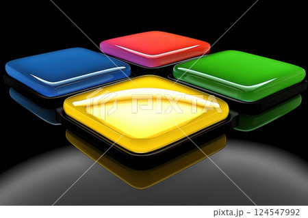Colorful Neon Squares in Digital Composition with Glossy Finish and Reflections Colorful Neon Squares in Digital Composition with Glossy Finish and Reflections 124547992