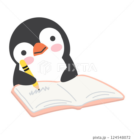 Cute penguin writing a book 124548072