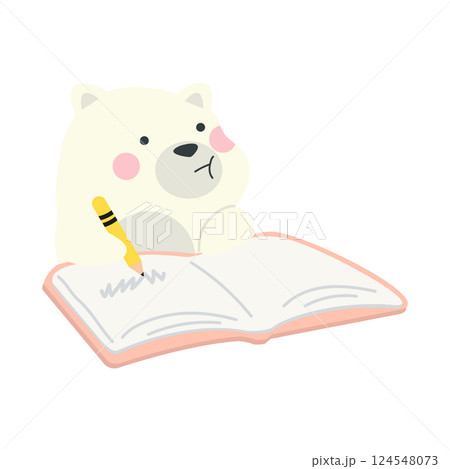 Cute polar bear writing a book 124548073