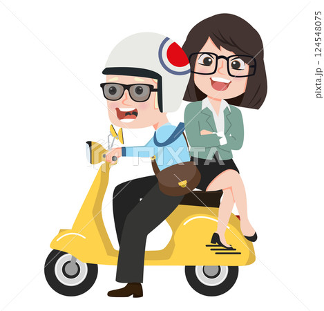 man and a woman riding a scooter 124548075