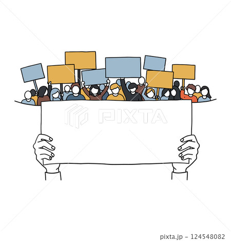 Diverse group of people holding blank signs in...のイラスト素材 [124548082 ...