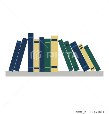 Colorful stacked books in a tilted arrangement showcasing flat design vector art 124548110