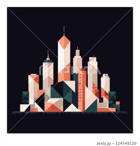 Geometric city skyline with vibrant colors in a flat design style showcasing modern architecture vector illustration Geometric city skyline with vibrant colors in a flat design style showcasing modern architecture vector illustration 124548120
