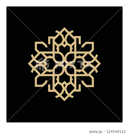 Intricate geometric pattern design in gold on black background, minimal style, showcasing elegance and symmetry in vector art 124548122