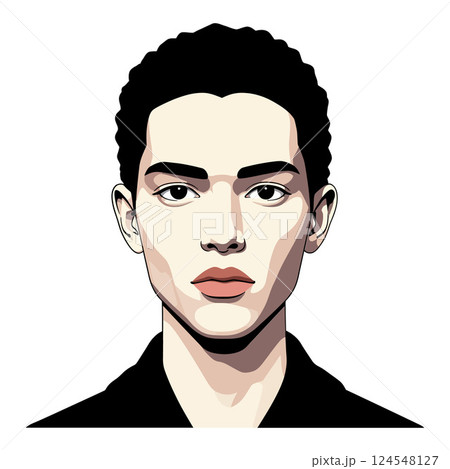 Detailed portrait of a young man with short curly hair in minimal vector art style 124548127