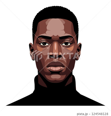 Detailed portrait of a confident man with a serious expression in a minimal vector illustration 124548128