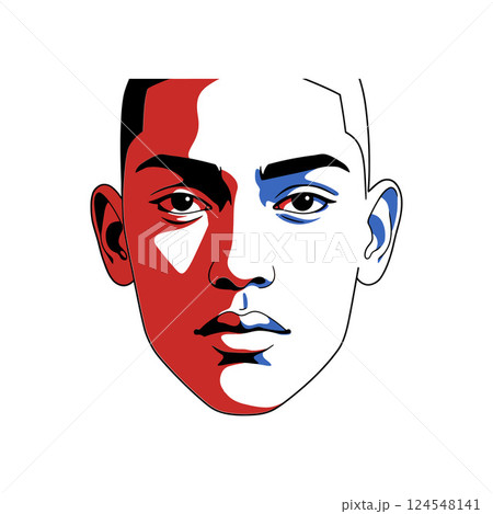 Portrait of a young man with bold colors in flat design style vector art 124548141
