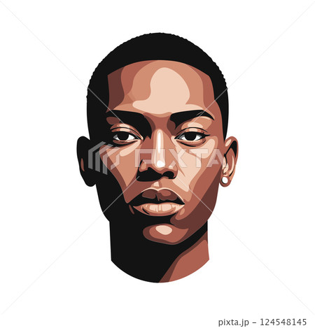 Portrait of a young man with a serious expression in detailed flat vector art 124548145