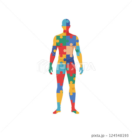 Colorful puzzle piece silhouette representing diversity and inclusion in a flat vector illustration 124548193