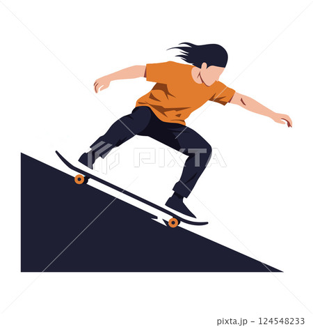 Skateboarder performing tricks in a dynamic pose, flat design style vector illustration Skateboarder performing tricks in a dynamic pose, flat design style vector illustration 124548233
