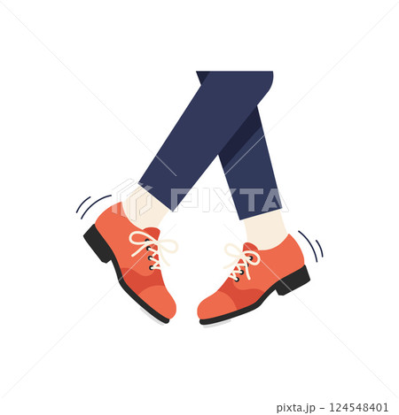 Stylish red shoes on a person walking confidently in a flat vector illustration Stylish red shoes on a person walking confidently in a flat vector illustration 124548401