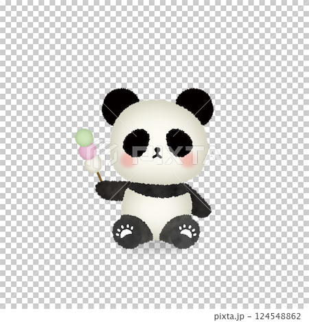 Illustration of a panda holding a dumpling 124548862