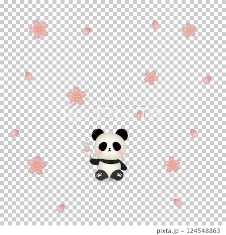 Illustration of a panda watching cherry blossoms 124548863