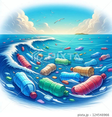 海を漂うプラスチックごみ 124548966
