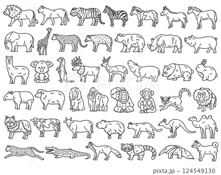 いろいろな、動物（線画）のイラストセット 124549130