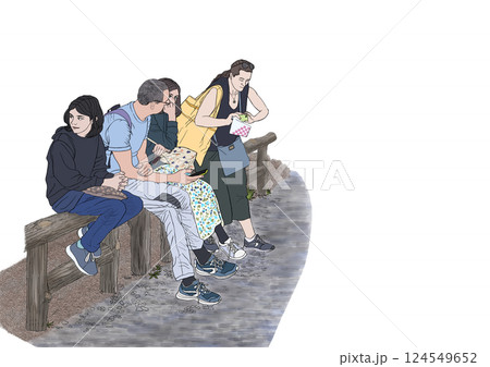 人物　全身　外国人観光客　座る（影なし） 124549652