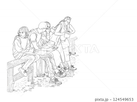 塗り絵イラスト『休憩中の外国人観光客』 124549653