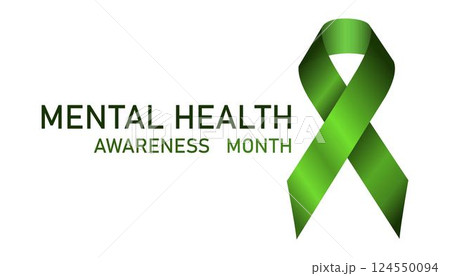 Mental Health Awareness Month. Green awareness ribbon. Raising awareness of mental health campaign. Mental Health Awareness Month vector illustration with green ribbon loop. Concept illustration Mental Health Awareness Month. Green awareness ribbon. Raising awareness of mental health campaign. Mental Health Awareness Month vector illustration with green ribbon loop. Concept illustration 124550094
