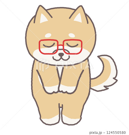 丁寧にお辞儀をしているメガネをかけたかわいい柴犬のイラスト 124550580