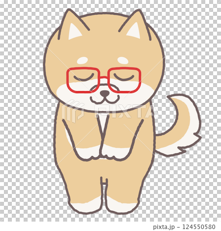 丁寧にお辞儀をしているメガネをかけたかわいい柴犬のイラスト 124550580