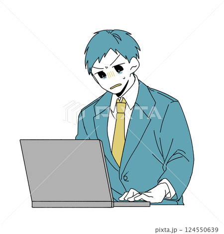 ノートパソコンを前に疲れ切っている男性会社員 ノートパソコンを前に疲れ切っている男性会社員 124550639
