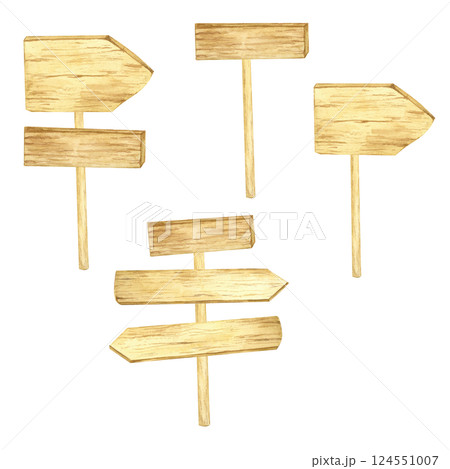 Collection of assorted wooden signs watercolor clipart with varied shapes and styles. Perfect for DIY party decor, event invitations, garden-themed designs, and digital art Collection of assorted wooden signs watercolor clipart with varied shapes and styles. Perfect for DIY party decor, event invitations, garden-themed designs, and digital art 124551007