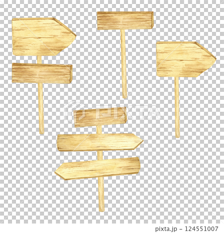 Collection of assorted wooden signs watercolor clipart with varied shapes and styles. Perfect for DIY party decor, event invitations, garden-themed designs, and digital art Collection of assorted wooden signs watercolor clipart with varied shapes and styles. Perfect for DIY party decor, event invitations, garden-themed designs, and digital art 124551007