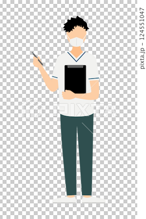 A simple illustration of a black-haired male nurse taking records A simple illustration of a black-haired male nurse taking records 124551047