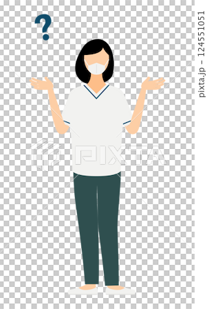 一位留著黑色短髮的女護士正在提問的簡單例子 124551051