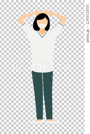 一位留著黑色短髮、雙手緊握在腦後的女護士的簡單插圖 124551055