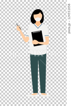 一位留著黑色短髮的女護士做筆記的簡單例子 124551056