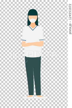 一位長髮女護士雙手交叉的簡單插畫 一位長髮女護士雙手交叉的簡單插畫 124551072