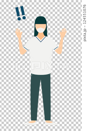 ロングヘアの女性看護師が手をあげて驚いているシンプルなイラスト ロングヘアの女性看護師が手をあげて驚いているシンプルなイラスト 124551076