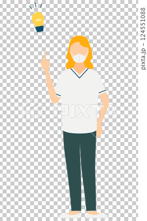 A simple illustration of a blonde female nurse coming up with an idea 124551088