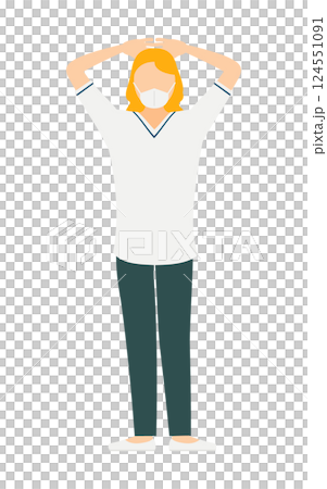 ブロンドの女性看護師が頭の後ろで手を組むシンプルなイラスト 124551091