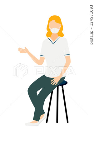 ブロンドの女性看護師が椅子に座りながら話しているシンプルなイラスト ブロンドの女性看護師が椅子に座りながら話しているシンプルなイラスト 124551093