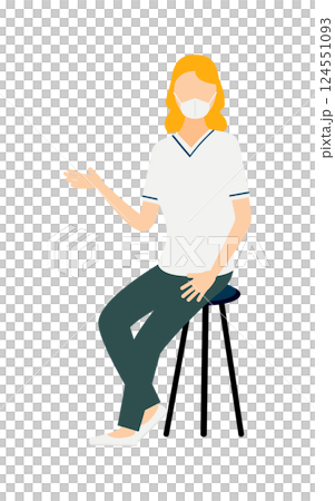 ブロンドの女性看護師が椅子に座りながら話しているシンプルなイラスト ブロンドの女性看護師が椅子に座りながら話しているシンプルなイラスト 124551093