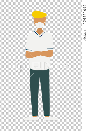 A simple illustration of a male nurse with a pompadour hairstyle with his arms crossed A simple illustration of a male nurse with a pompadour hairstyle with his arms crossed 124551099